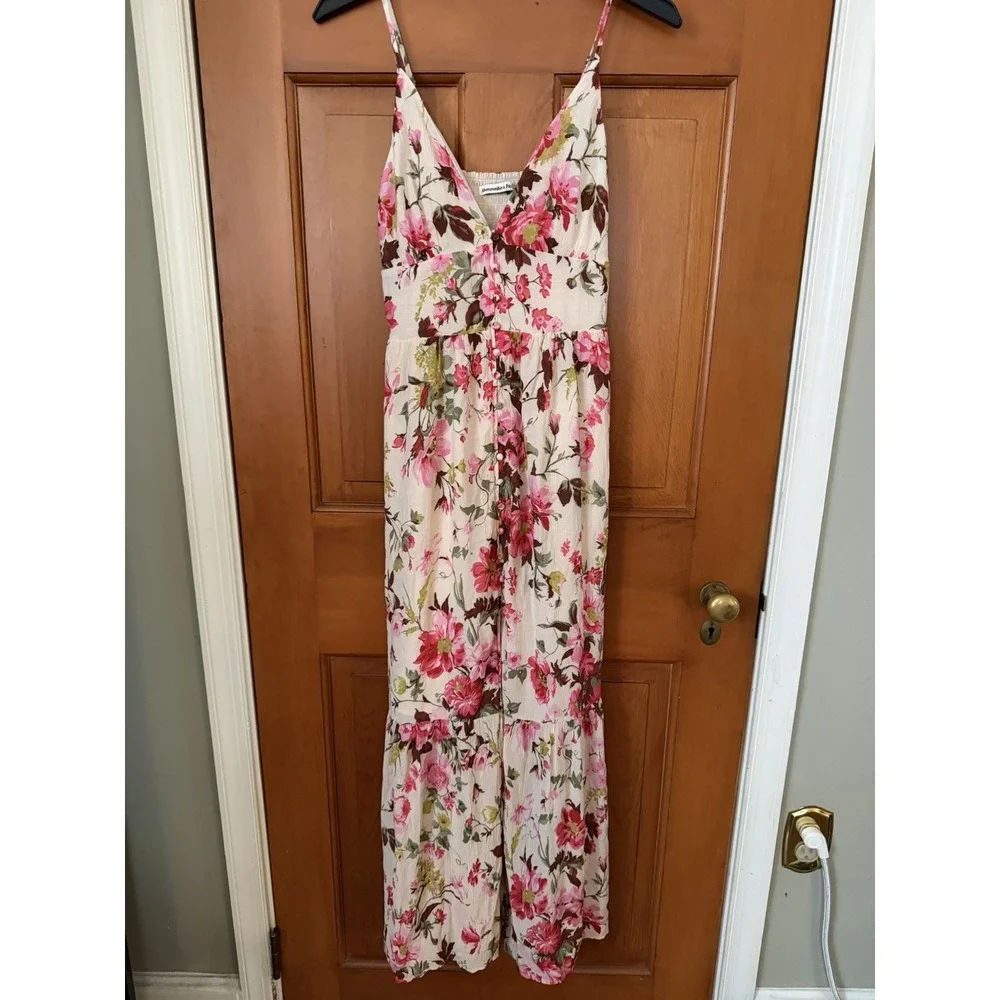 Women's Abercrombie & Fitch Floral Pink Maxi Dress Size Small V-Neck